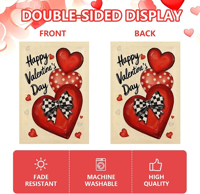 Valentines Day Garden Flag 12x18 Inch Love Heart Double Sided Flag for Anniversary Wedding Yard Outdoor Decoration