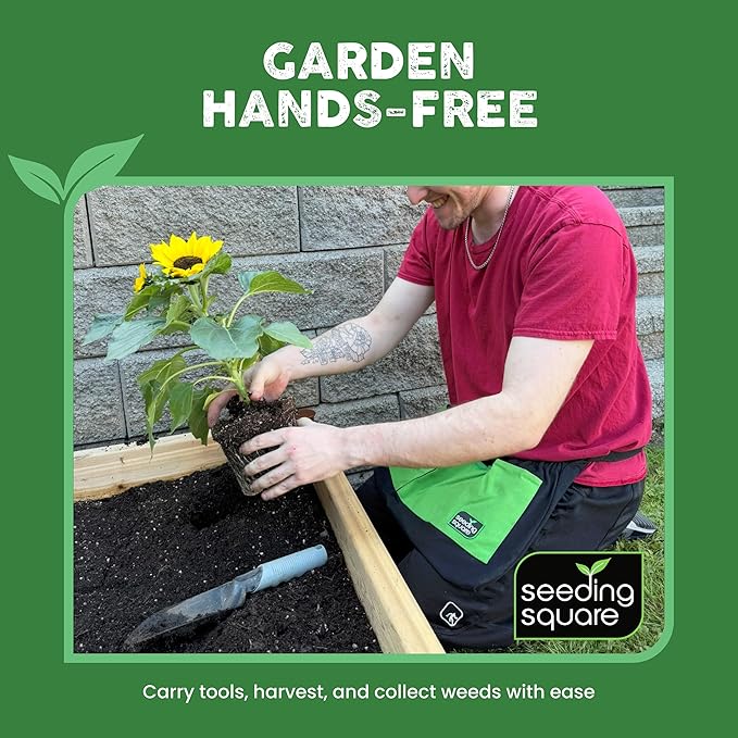 Seeding Square Harvest Apron Hands-Free Gardening Apron for Fruits, Vegetables, Tools – Adjustable, Durable, Washable