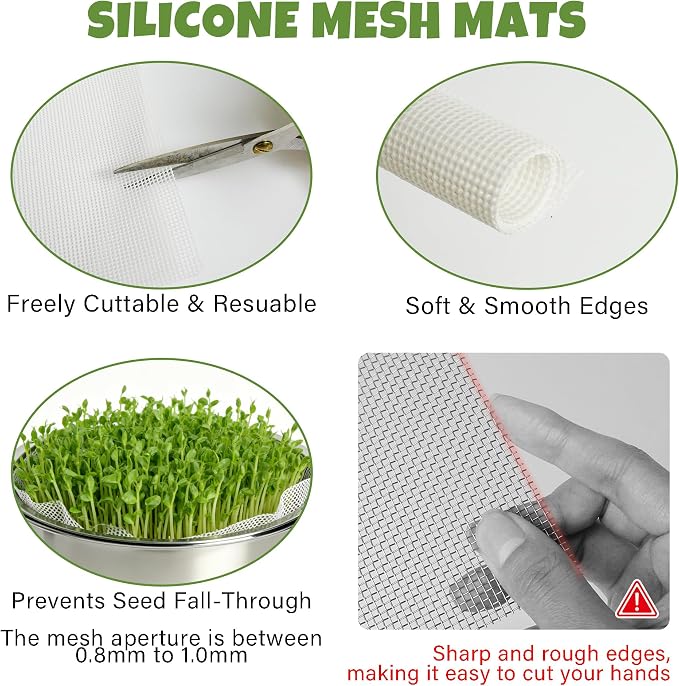 2 Pack 304 Stainless Steel Round Seed Sprouter Trays, 2-Tier Soil-Free Microgreens Growing Kit, Rust-Free Sprouting Tray with Cover Lids & Mesh Pads for Sprouts Beans Alfalfa Wheatgrass