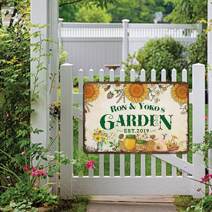 Personalized Metal Signs with Name Made in USA Custom Vintage Garden Sign Waterproof Vintage Decorative Metal Print for Wall Decor Customized Home Garden Ideas Gifts Artwork Prints for Yard Ourdoor