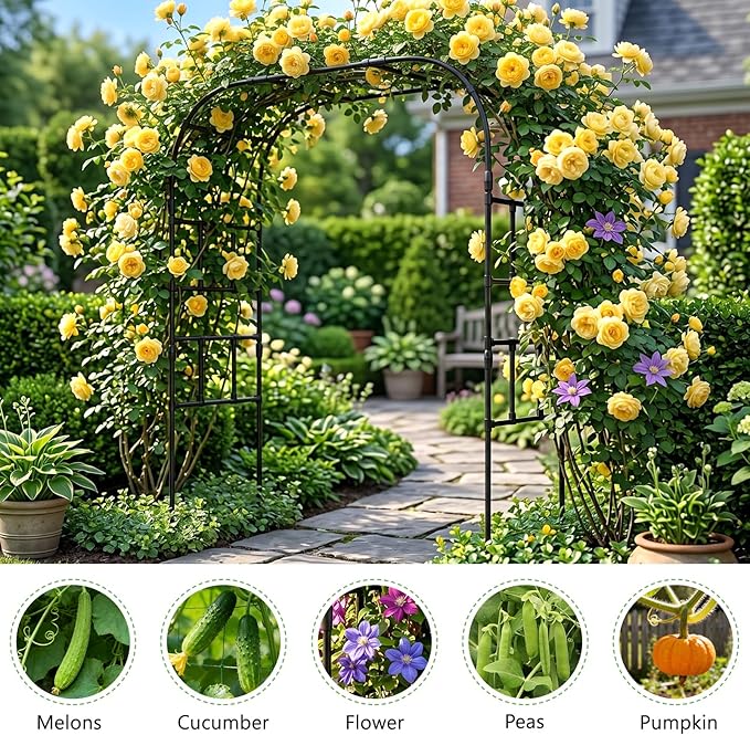 DoCred Garden Arch Trellis for Climbing Plants, 87 Inch Large Garden Trellises Outdoor Metal Plants Support Archway Arbor Tunnel Trellis for Vegetables Plant Decoration, Black