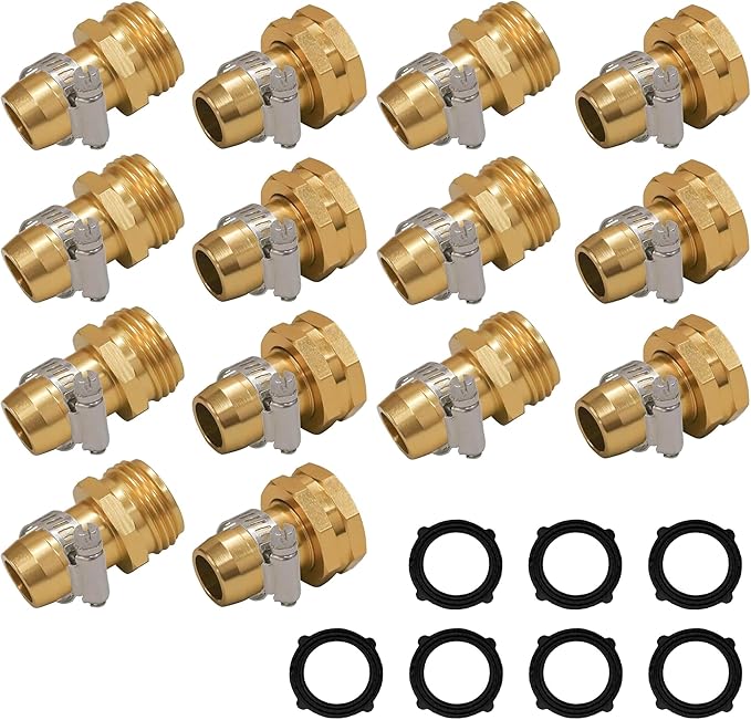Hourleey Garden Hose Repair Connector with Clamps, Fit for 3/4" or 5/8" Garden Hose Fitting, Male and Female Hose Adapter Water Hose Repair Kit, 7 Set