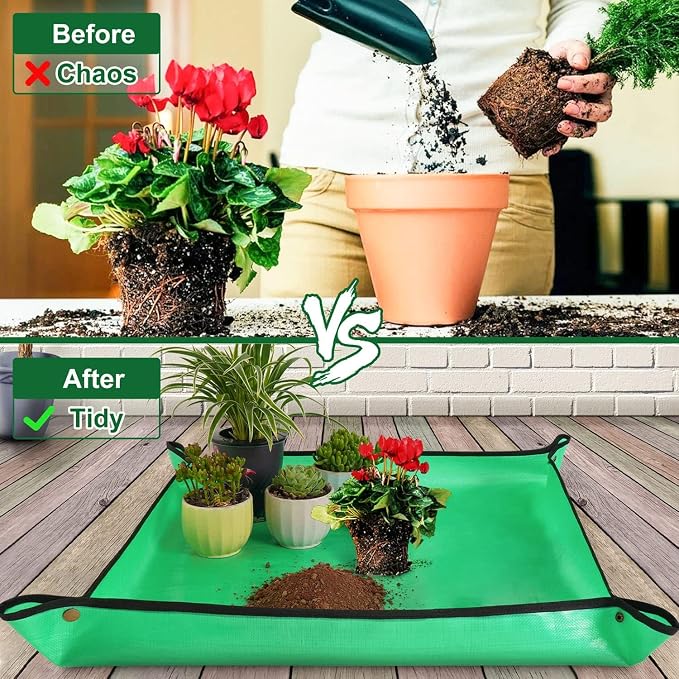 Extra Large Reusable Repotting Mat 40x40 Inch（100x100cm）- Waterproof Plant Transplant Mat for Indoor Gardening,Green