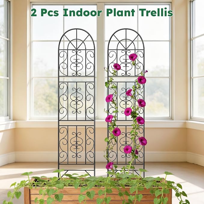 2 Pcs 60" H X 11.8" W Trellis for Climbing Plants Outdoor, Small Metal Garden Trellis for Outside, Sturdy Support Garden Plant Trellis Arch for Rose Cucumber Flower Vine Decor
