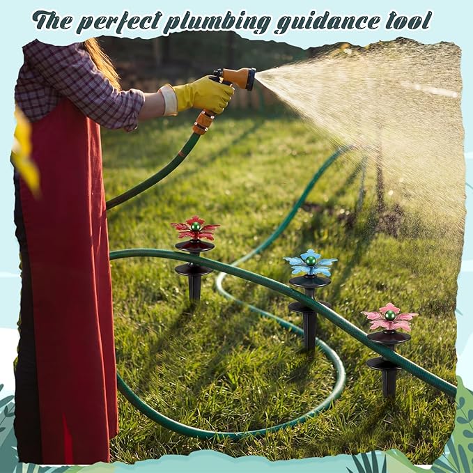 Zonon 4 Packs Hose Guide Spike Decorative Flower Cast Iron 11-inch Metal Heavy Duty Garden Hose Guide Stakes Heavy Duty Black Antique Tools for Garden Lawn Yard Farm Outside Plants Protection