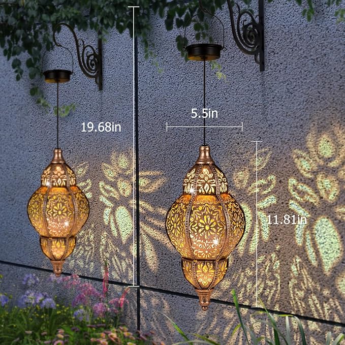 AIINY Hanging Solar Lantern Outdoor Decor, 11.5in Moroccan Solar Lights for Outside Garden Decorations, Waterproof Solar Lanterns Garden Gifts for Mom, Women, Patio, Yard Ornament (Copper)