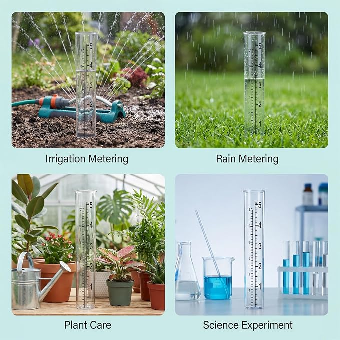 2PCS 5in Rain Gauge Replacement Tube, Dual-Scale Rain Gauge Tubes, Durable Plastic Rains Gauges for Yard Garden Outdoor Home, Flat Bottomed