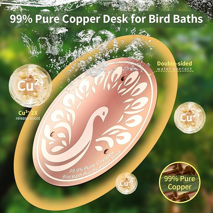 Bird Bath Cleaning Discs, 99.9% Pure Copper Triple-Point Support & Reinforced Design for Fresher Water, Universal Fit Outdoor Birdbaths Bowls All-Season