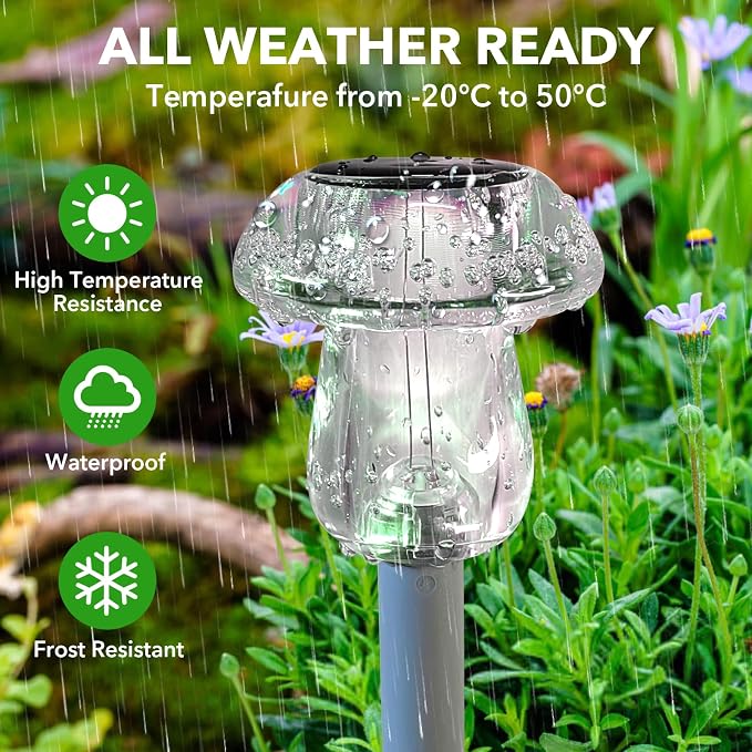Benany Solar Lights Outdoor, 8 Pack Mushroom Lights Outside Waterproof, Solar Powered LED Lighting for Garden, Yard, Landscape, Path, Pathway, Lawn, Walkway, Driveway, Backyard Decor (Warm White)
