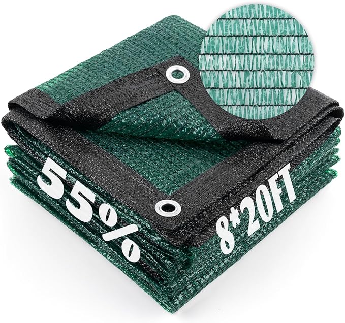 Cool Area 55% Sun Shade Cloth Mesh Tarp with Grommets for Plant Cover 8x20ft Patio Canopy Garden Pergola Greenhouse Car Barn Kennel Dark Green
