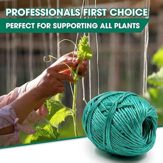 Heavy Duty 200 lbs Strong Polypropylene Tomato Twine, Garden Plant Tie String, Greenhouse Trellis Twine, Durable PP Tying Twine for Bundling, Packaging, Gardening, Farming (White/Green), 164FT