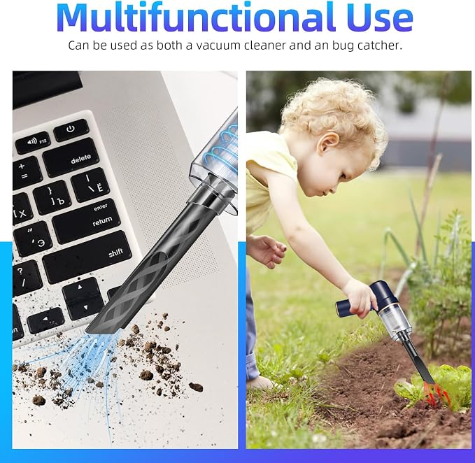 2026 Upgraded Bug Vacuum with Long Nozzle for Adults&Kids&Garden, 5 in 1 Handheld Fly Vacuum Catcher for Spider Insect Wasps Bees Ants Ladybugs, Humane Indoor/Outdoor Cordless Catch and Release