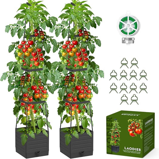 2 Pack Raised Garden Bed Tomato Planter with Trellis, 57" Tomato Cage Plant Support Planters, Self-Watering Planter for Tomatoes Climbing Plants Vegetable Vine Flowers Outdoor & Indoor
