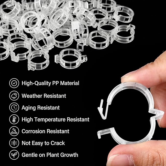 200PCS Plant Support Clips, Reusable Tomato Clips for Trellis, Plastic Garden Clips for Tomatoes, Cucumbers, Grapes, Peppers and Climbing Plants, Snap-On Vine Support Clips