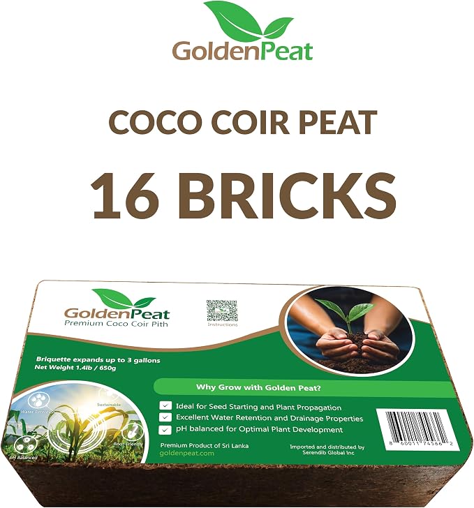 Organic Coconut Coir Bricks (650g X 16 Pack) – Low EC & high Water Retention. for Gardening & Potting. Just add Water to Transform Each Coco Coir Brick into 8-10L of Fluffy Nutrient-Rich Coco Peat