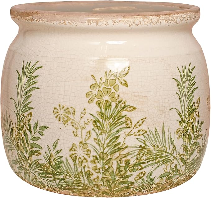 Xiaan Jiaju Cottagecore Ceramic Vase and Planter, Small Herb Pots with Drainage for Indoor Plants, Country Rustic Flower Pot for Kitchen Windowsill Tabletop, Farmhouse Home Decor Gift, Cottage Fern