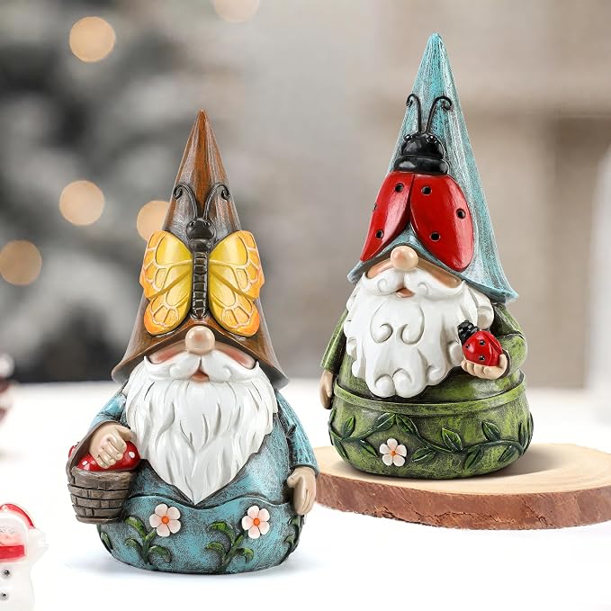 Outdoor Garden Gnome Statue, Butterfly Gnomes Decor Spring Butterfly Figurine, 7.3" Garden Gnomes Sculptures & Statues Outside Yard Lawn Patio Home Decoration, Nomes Gift