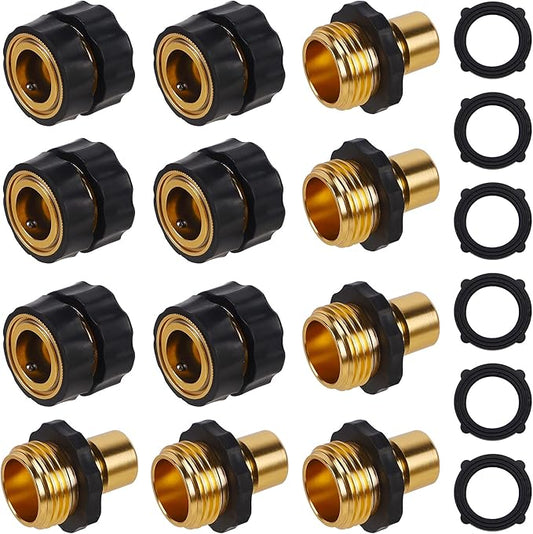 Biswing 3/4 Inch Garden Hose Quick Connector, Aluminum Male and Female Quick Connect Garden Hose Fittings, Quick Release Water Hose Connector Fitting (6 Pack)