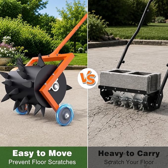 Rolling Lawn Aerator Grass Aerator, Steel Spike Roller Aerators Push Manual Lawn Aerators Machine, Rotary Aeration Tool for Lawns Soil Aerating, Aerator Lawn Tool for Garden Yard Turf Care - Orange