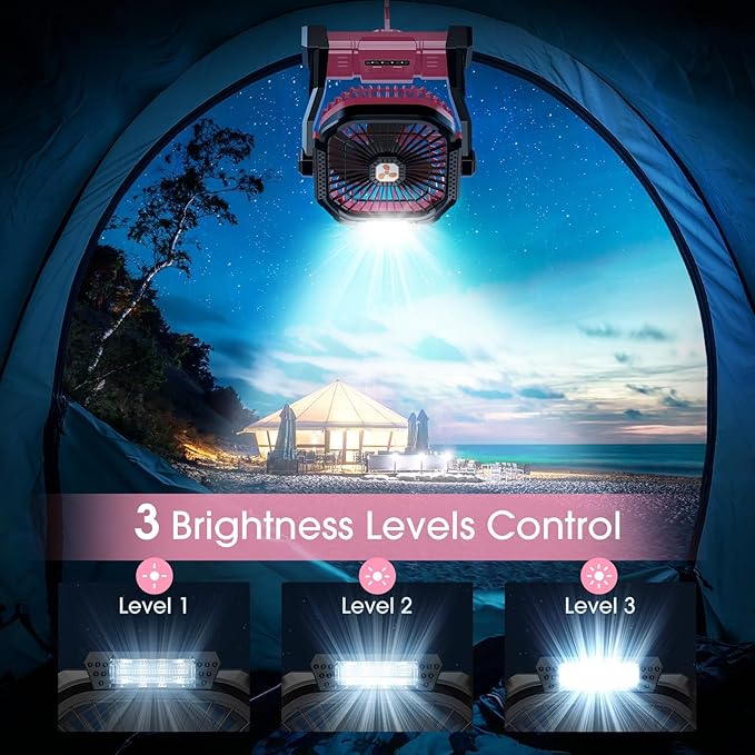 ONLYNEW Portable Fan Rechargeable, 20000mAh Cordless Battery Powered Table Fan with LED Lantern Battery Operated for Camping Tent Office Beach Desk Fishing Travel Home