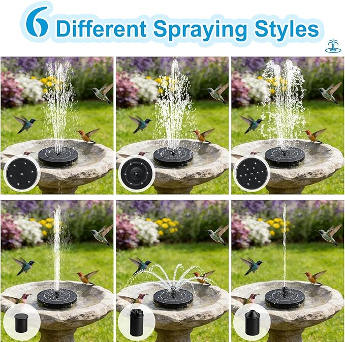 3.5W Solar Fountain with 6 Spray Nozzles & 4 Fixed Rods, Floating Solar Powered Water Fountain Pump for Bird Bath, Garden, Pond, Pool, Outdoor