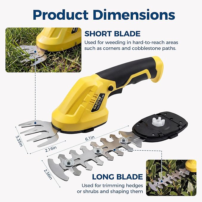 Cordless Hedge Trimmer & Grass Shear, 7.2V 2-In-1 Electric Handheld Shrub Trimme, Lightweight Rechargeable Bush Trimmers, Brushless Motor, with Type-C Cable, Dual Safety Switch, for Lawn, Garden, Yard