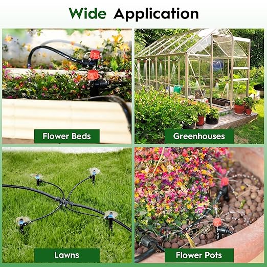 Quick-Connect Drip Irrigation System Kit, Irrigation Kit with Adjustable Nozzles, 2/5" & 1/4" Tubing, Automatic Watering System for Garden, Raised Beds, Greenhouse, Automatic Timer Compatible