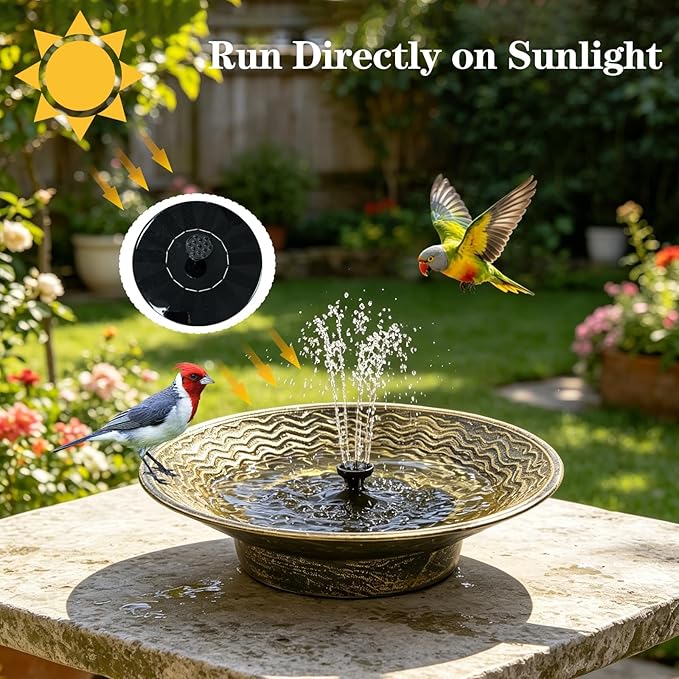 Bird Bath for Outside, Solar Powered Bird Bath Bowl Fountain, Solar Fountain Bird Bath for Outdoor Garden Patio Lawn Tabletop Decor (Gold)