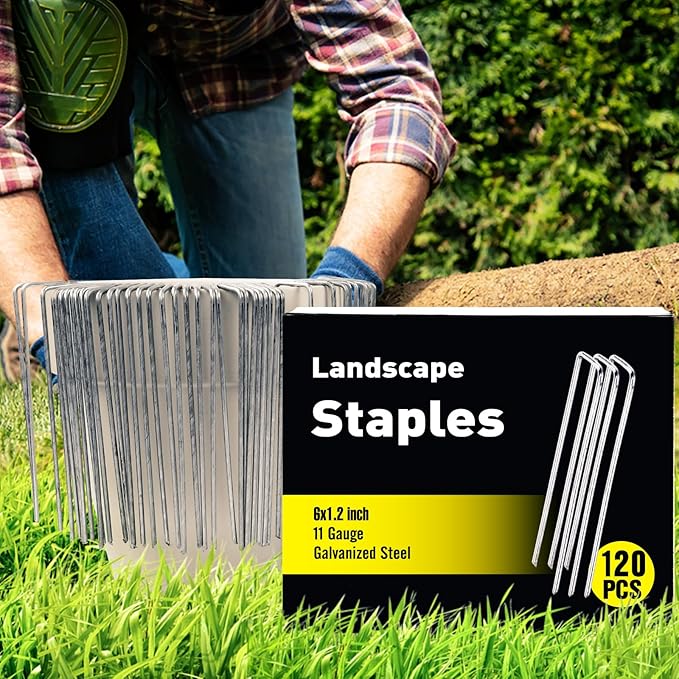 120 Pack 6 Inch Landscape Staples 11 Gauge Garden Staples, Galvanized Ground Stakes SOD Pins, Lawn Yard Stakes for Gardening Plant Support Tent Fence Landscaping Fabric Outdoor Decorations