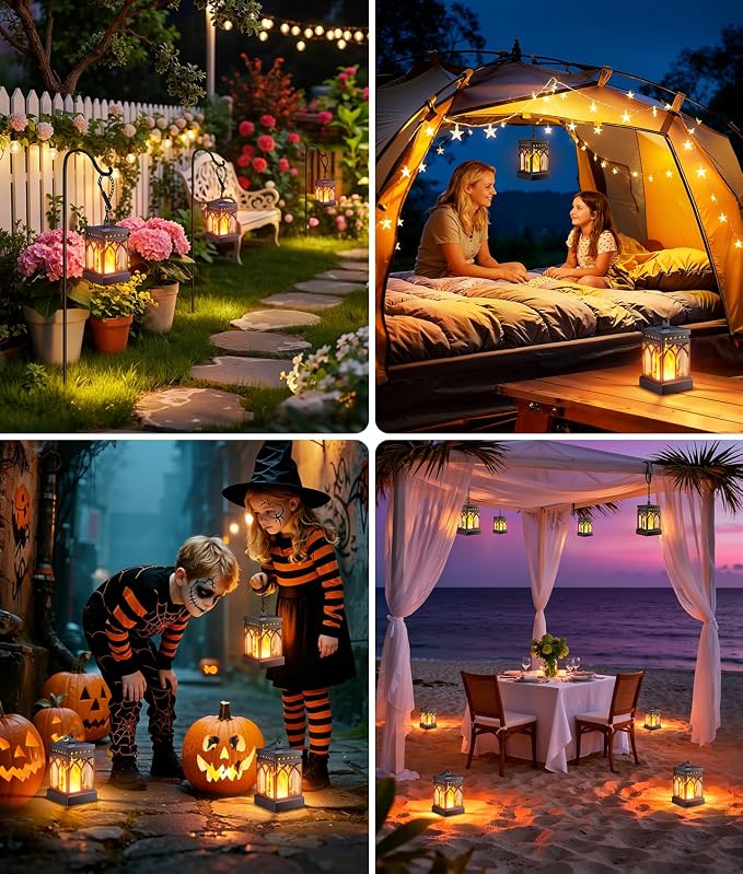 KOOPER 6 Pack Solar Lanterns Outdoor Waterproof, Upgraded Flickering Flame Modes + Constant Modes Hanging Solar Lantern Lights for Outside, Lanterns Decorative Outdoor for Garden Table Yard Tree Decor