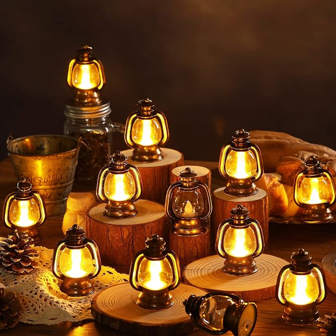 Ferraycle 24 Pcs Mini Lantern Decor 4 Inch Western Lantern Table Centerpiece Small Vintage Camping Hanging Lamp Ornaments Bulk for Cowboy Cowgirl Wedding Halloween Christmas (4 Inch,Retro Gold)