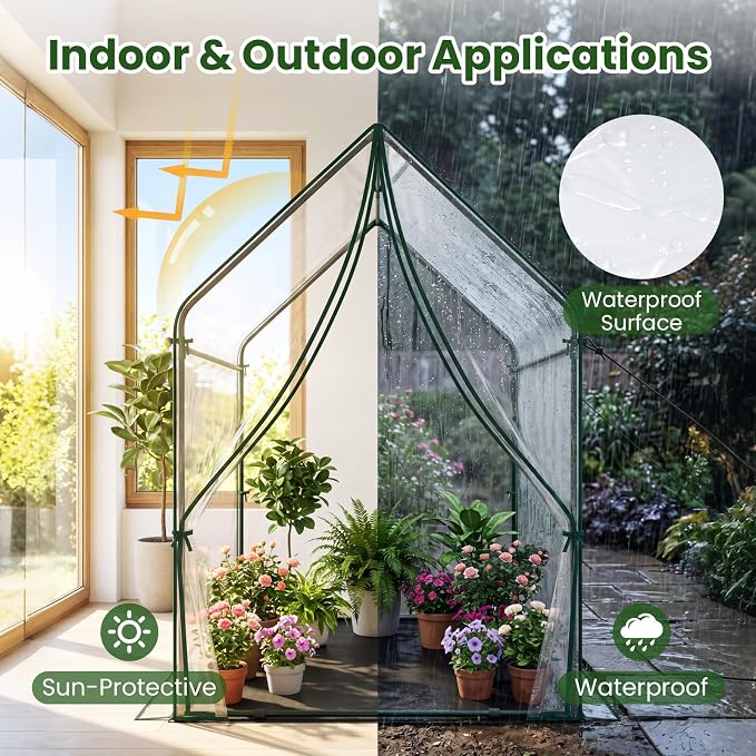 Giantex Mini Greenhouse, Outdoor Portable Green House with Sturdy Metal Frame, Ground Stakes & Wind Ropes, Clear Tent Small Greenhouse for Indoor Outdoor Plants (36"x36"x60")