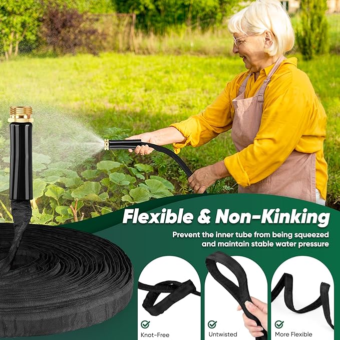 Toolasin Garden Hose 50 FT, Non-Expanding, Lightweight Water Hose with 3/4", Easy Storage, Portable and Flexible Kink-Free PVC Inner Core, 500 PSI Burst Strength Outdoor Hose for Garden, Yard and Lawn