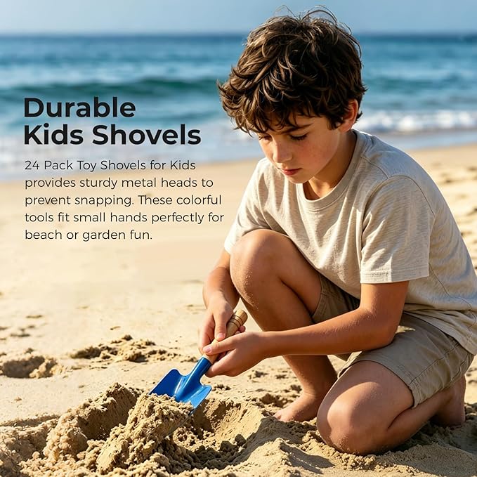24 Pack Shovels for Kids Gardening Tools Mini Metal Garden Shovel with Wooden Handle Outdoor Sand Digging for Toddlers Beach Soil Planting 4 Colors