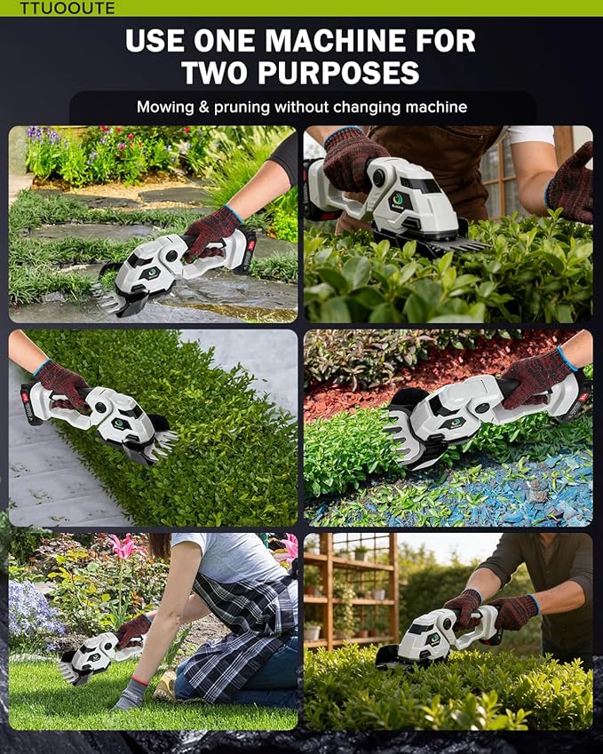Cordless Hedge Trimmer,Cordless Grass Shear & Shrubbery Trimmer,with a 5.3-inch Lawn Mower Blade,Hedge Trimmer with 2 PCS Batteries, for Garden,Lawn.Note: It Does not Include the 9-inch Blade.