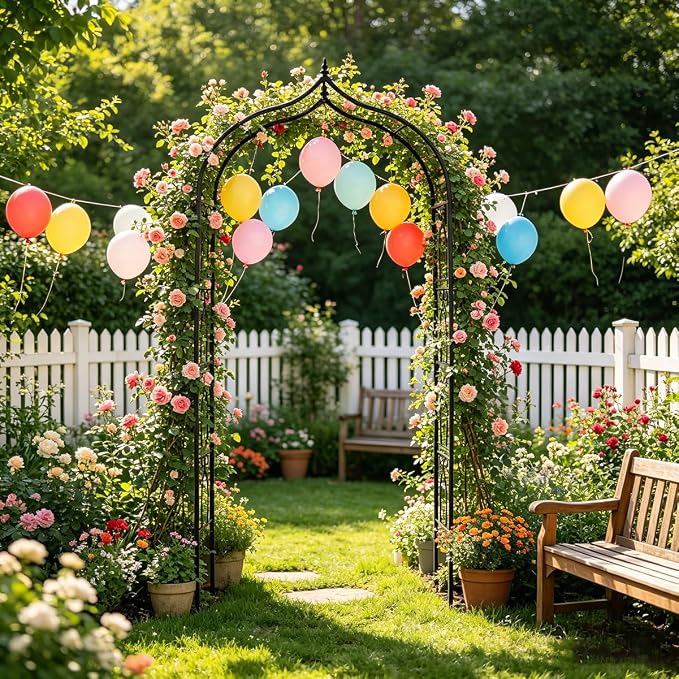 Garden Arch Trellis 8Ft Arbor for Climbing Plants Heavy Duty Thickened Metal Frame Trellises Yard Outdoor Archway Wedding Party Ceremony