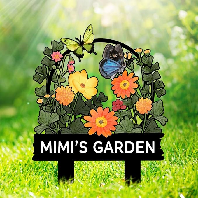 Personalized Metal Yard Sign for Mother's Day, Bird & Flower Design, Gift for Garden Lovers, Metal Sign, Garden Decor (Butterfly)