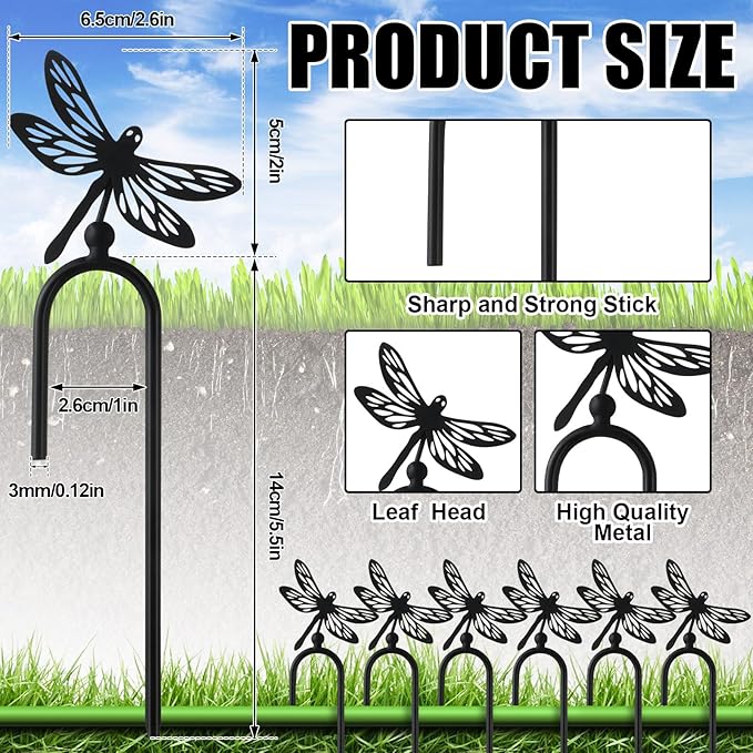 MorningRo 6 Pcs 8 Inch Garden Hose Guide Spike Metal Garden Stakes Holder Heavy Duty Metal Hose Guide for Plant Protection Lawn Yard(Dragonfly)