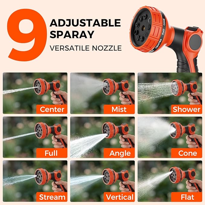 New Retractable Garden Hose Reel 5/8 inch x 50 ft 9 Pattern Nozzle Wall-Mounted Any Length Lock Automatic Slow Return 180° Swivel UV Resistant Heavy Duty Hose Reels for Outside