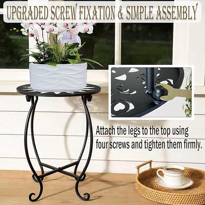 MINI Outdoor Side Tables, 10" Round 15" Tall Patio Side Table Plant Stand, Set of 1 Metal Small Round Side Table for Patio Yard Porch Balcony Garden Bedside Indoor Outdoor Use