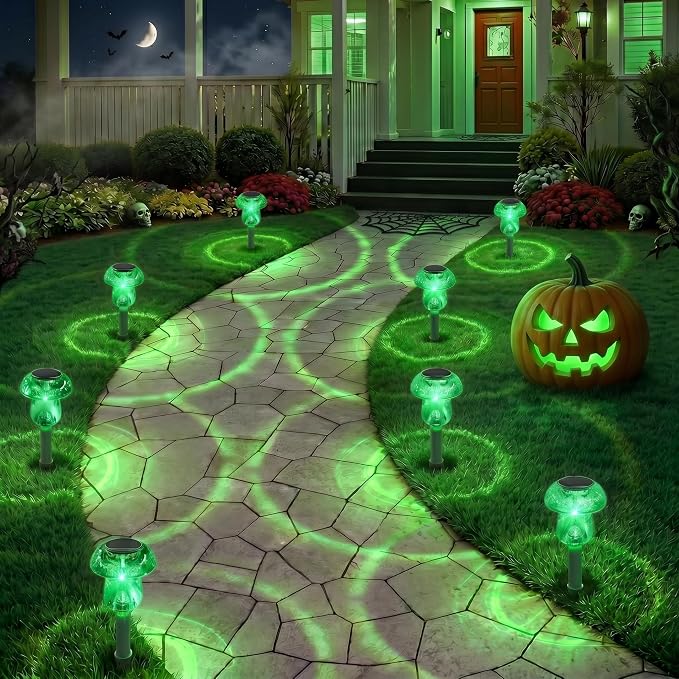 Benany Solar Lights Outdoor, St Patricks Day 8 Pack Mushroom Landscape Lights Waterproof, Solar Powered LED Lighting for Garden Yard Path Pathway Lawn Walkway Driveway Backyard Decor (Green)