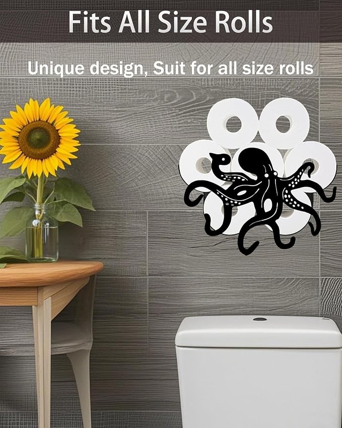 Octopus Toilet Tissue Holder,Animal Paper Holders,Decorative Metal Papers Holder,Funny Toilet Animal Storage for Bathrooms,Bathroom Paper Organizer for Extra 8 Rolls Wall Mounted Art Decor