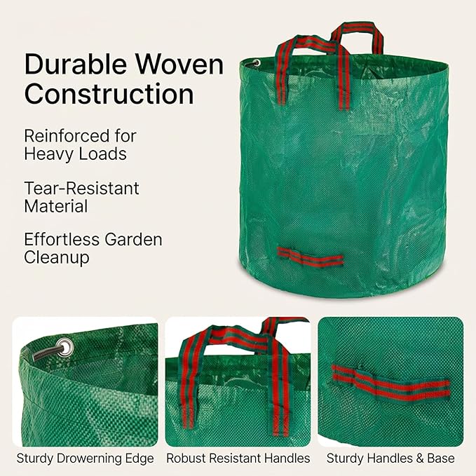 RAINFLOW Reusable Yard Waste Bags - 42 Gallon Outdoor Trash Can,Reusable Lawn Leaf Bags,Standable Garden Waste Bags With 4 Handles,Collapsible Gardening Containers for Lawn and Leaf Trash,Weed Bag 1PC
