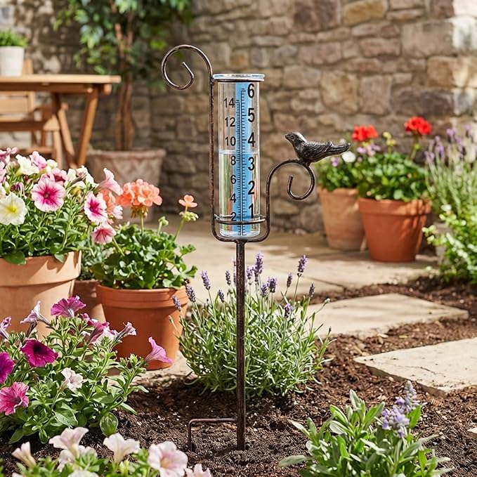 MUMTOP Rain Gauge Outdoor, 6 Inch Capacity Large Number Easy Read Bird Rain Measure Gauge for Lawn, Yard and Garden