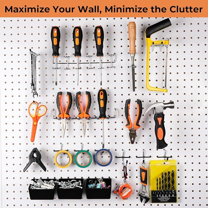 INCLY 120PCS Pegboard Accessories Organizer Kit, Peg Board Hooks Assortment with Bins for Organizing Various Tools, Fit 1/8 or 1/4 inch Pegboard for Hanging Storage, Garage Wall Attachments