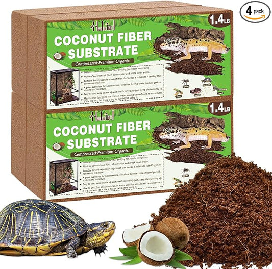 Halatool 4 Pack Compressed Coconut Fiber Substrate for Reptile, 100% Organic Premium Coconut Husk Substrate Terrarium Bedding for Tortoises Beard Dragon Leopard Gecko Snake Tarantula Worm Bins