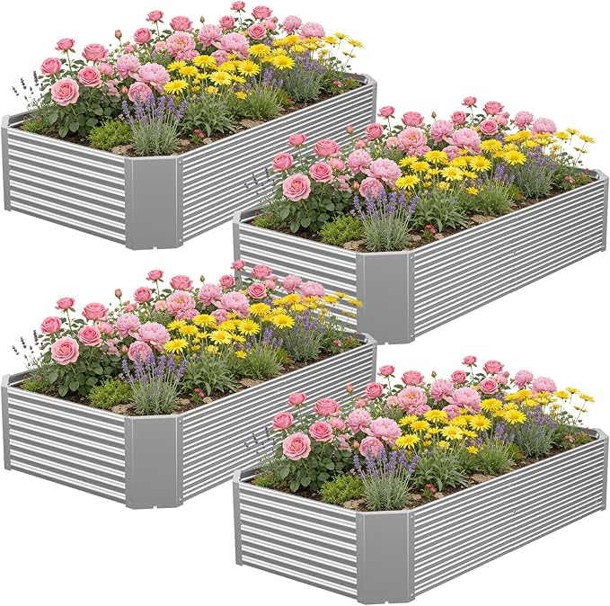 4 Pack Metal Raised Garden Bed Kit, 4x2FT Galvanized Steel Raised Garden Bed– Heavy Duty Outdoor Planter Box for Vegetables, Herbs & Flowers, Rust Resistant