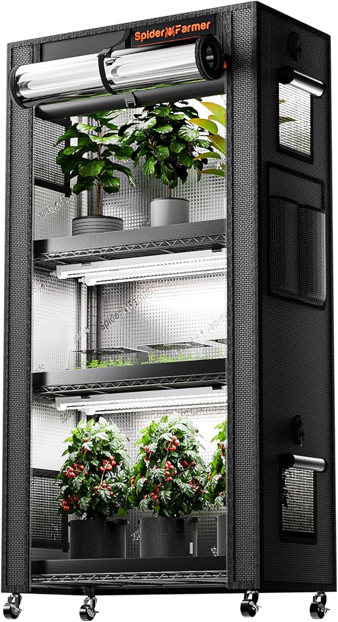 Spider Farmer 2026 Plant Stand with Grow Lights, 4-Tier Plant Shelf with 6Pcs 2ft Full Spectrum LED Lamp and Grow Tent, for Veg Seed Starting Plants Growth Greenhouse 28Lx14Dx59H (Update)