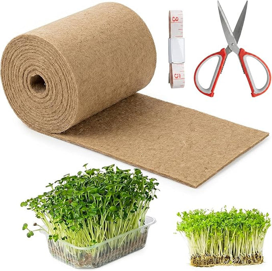 1Roll10" X 236"Microgreen Grow Mats,Natural Fiber Grow Mats,Hydroponic Growing Pads With Scissors and Tape Measure for Wheatgrass,Bean Sprouts,and Hydroponic Seed Growing Compatible with Growing Trays