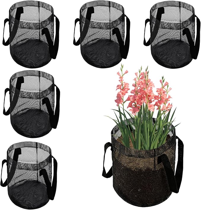 6PCS Mesh Aquatic Pond Plant Baskets, 1 Gallon Round Pond Planting Bags Aquatics Planter Pot Water Lily Growing Container with Handles for Lotus Bog Plant Garden Terrestrial Plants, 7.9" H x 5.9" Dia